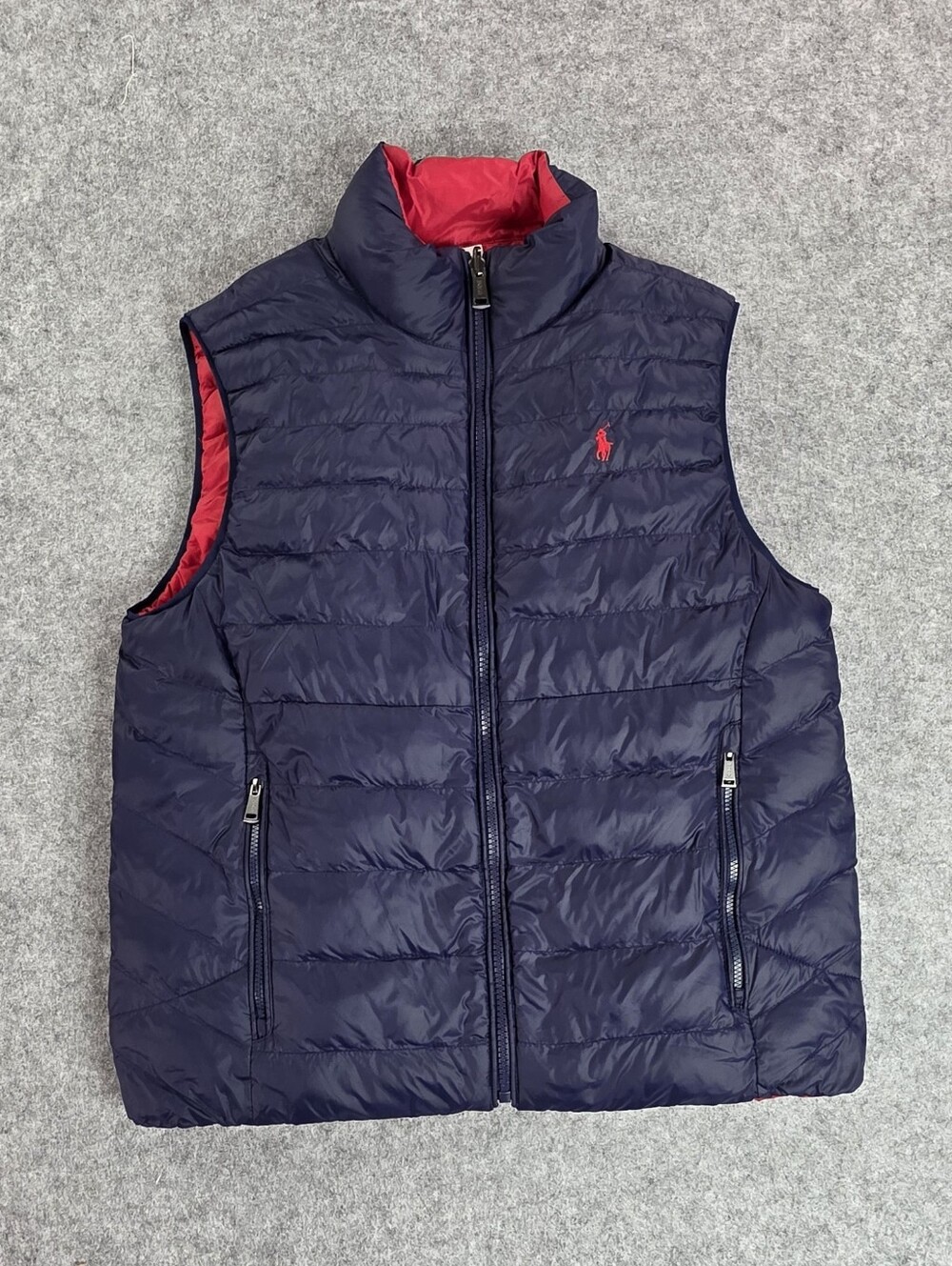 Polo Ralph Lauren Navy Quilted Reversible Vest with Red Accent Youth L 14-16